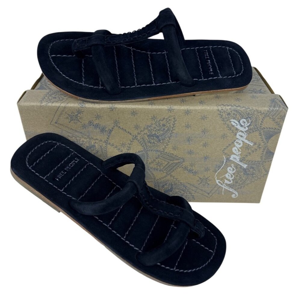 Free People Women's Hadden Sandals Flat Open Toe Black Suede Size US 8.5